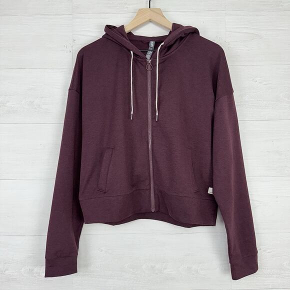 NEW Vuori Cropped Performance Full Zip‎ Hoodie Women XL Burgundy Soft Athleisure - Picture 16 of 16